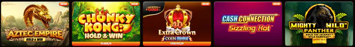 WestAce Casino gokkasten met Aztec Empire Hold & Win, Chonky Kong, 40 Extra Crown, Cash Connection Sizzling Hot en Mighty Wild Panther